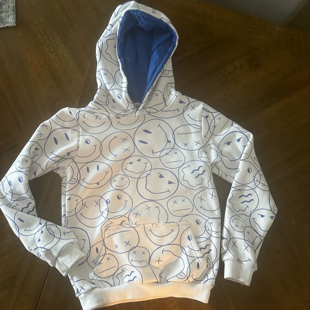 Blue and while smiley hoodie